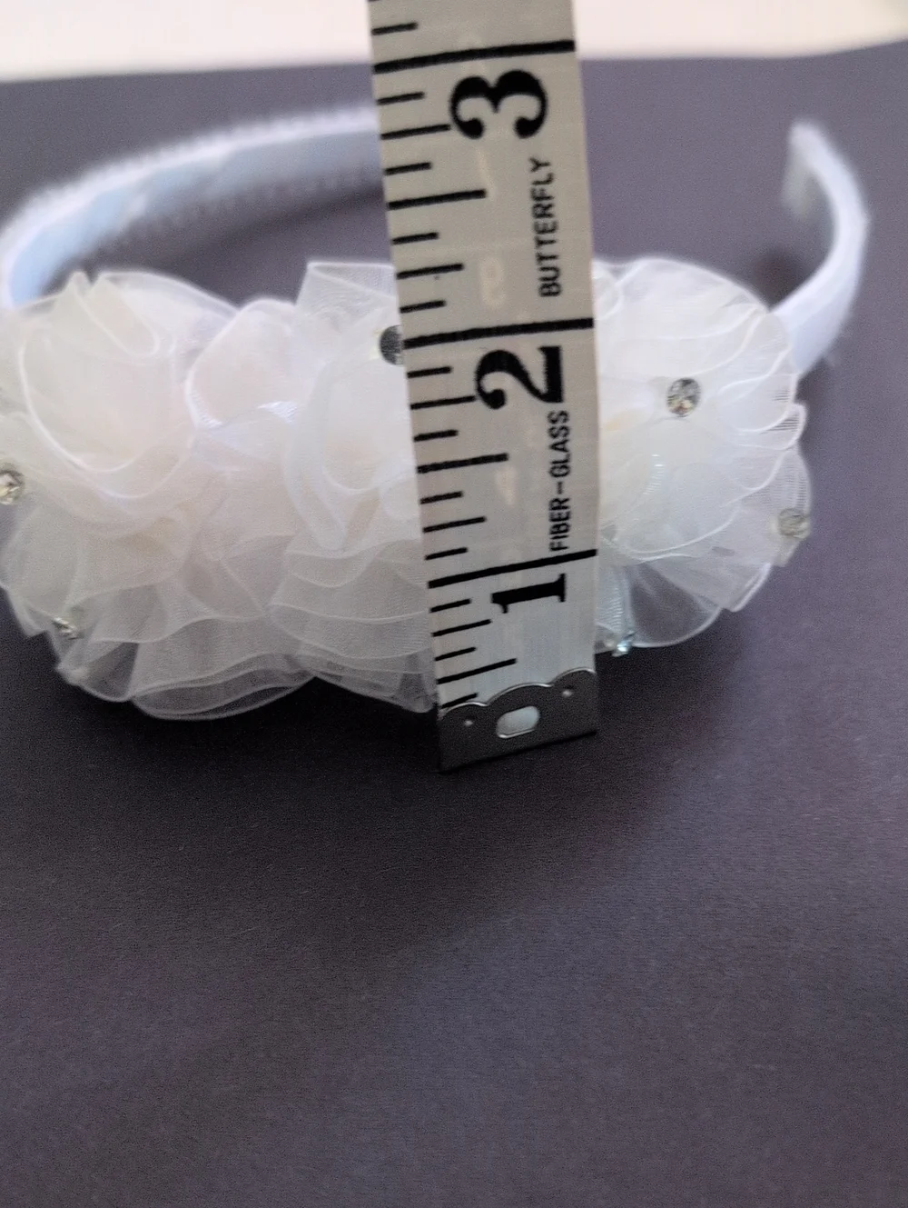 White Flower Mesh Rhinestones Kids Headband